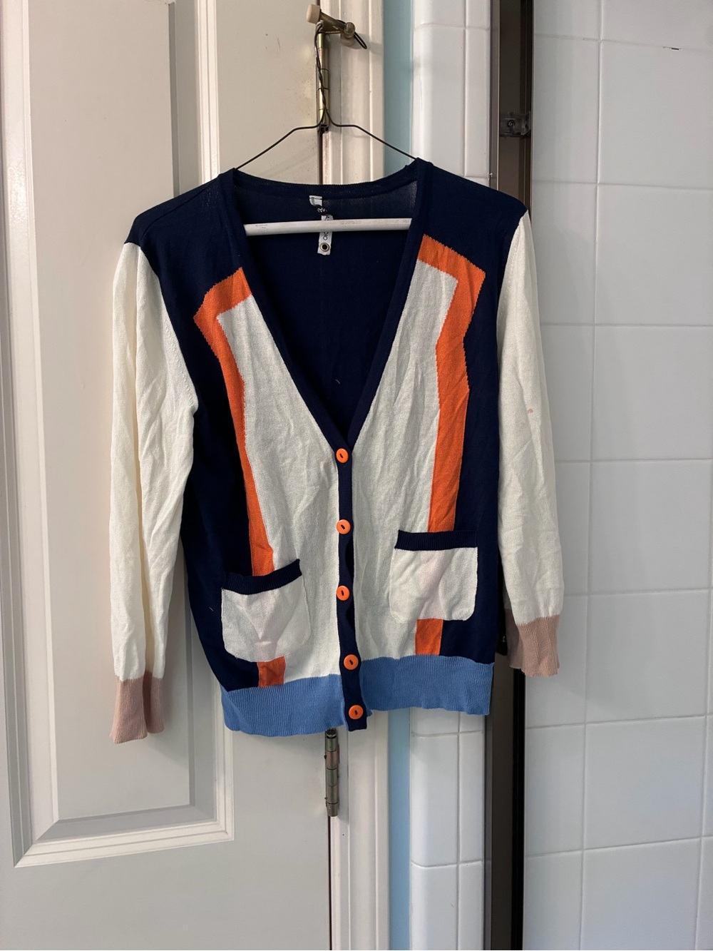 Pianura Studo Multi-Colored Geometric Color-Block Cardigan Sweater